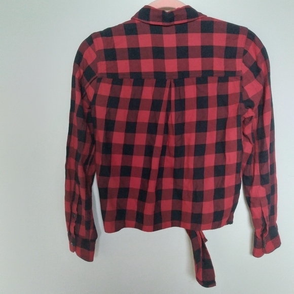 Madewell Red & Black Buffalo Plaid Tie Front Button Up Flannel Shirt Size Small - Picture 5 of 12